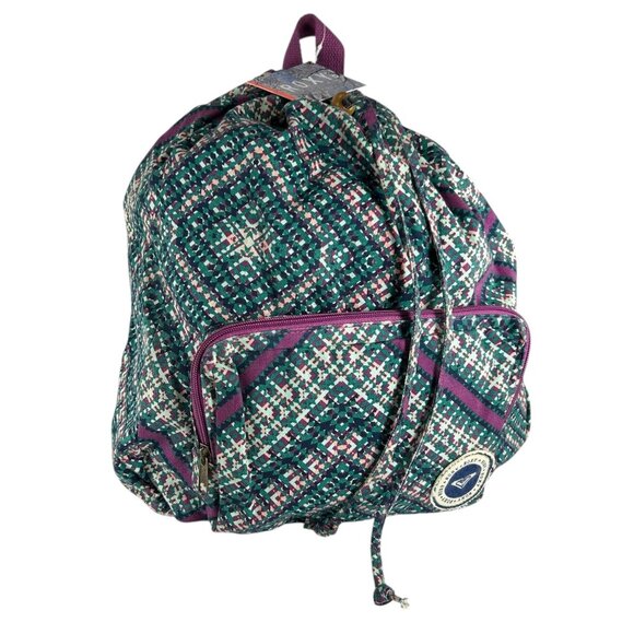 ROXY Backpack Multicolor Diamond Geometric Print Cinch Dual Strap Cotton Blend - Picture 4 of 14